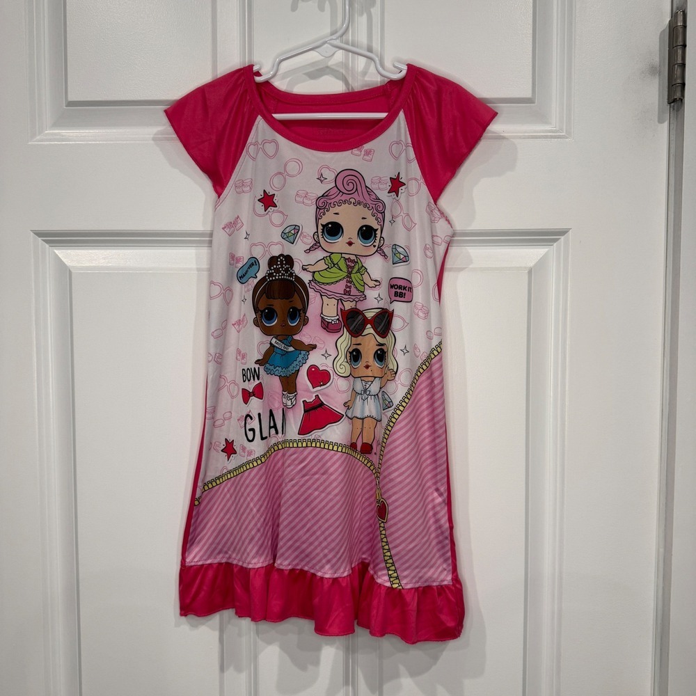 LOL Surprise Girls Pink Graphic Nightgown Sleep Dress Size 6 Short Sleeve